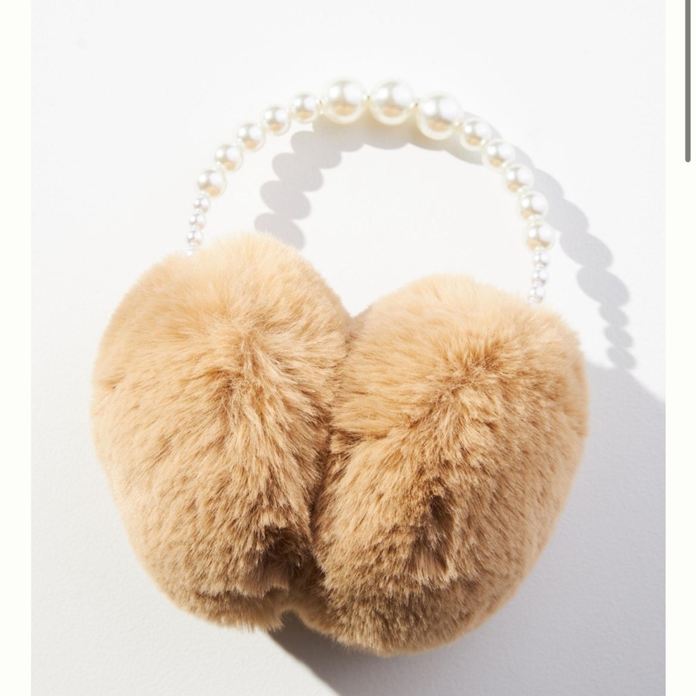 Anthropologie pearl embellished faux fur earmuffs Tan
